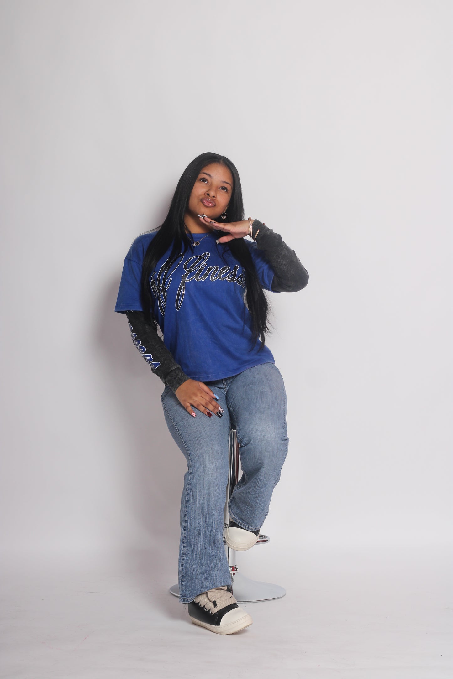 ROYAL BLUE DOUBLE LAYERED SLEEVES