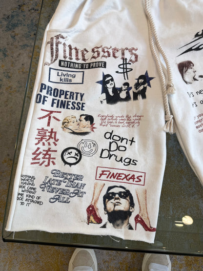 FINESSERS PRINTED SWEAT SHORTS - WHITE