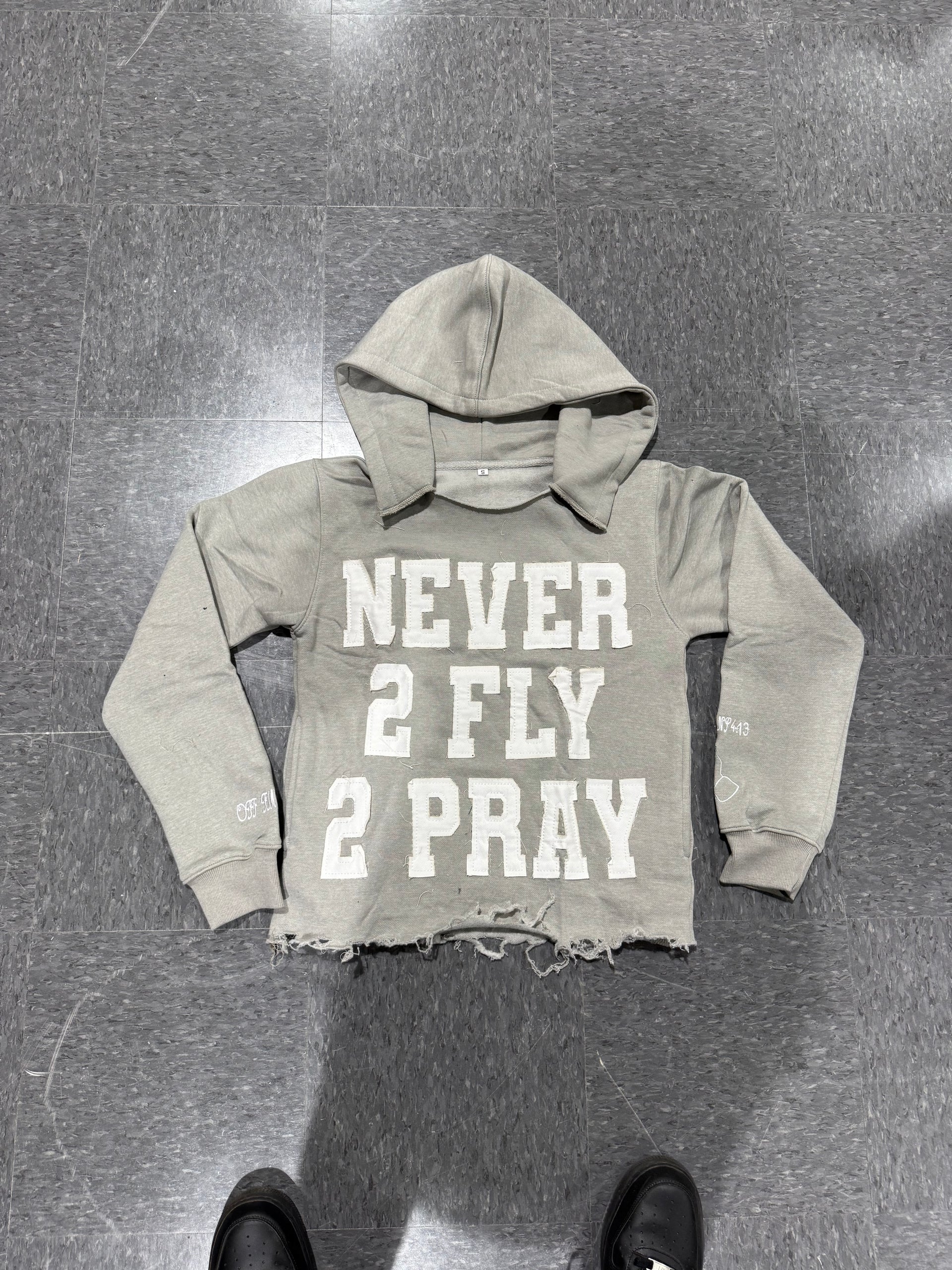 GREY NEVER 2 FLY 2 PRAY HOODIE