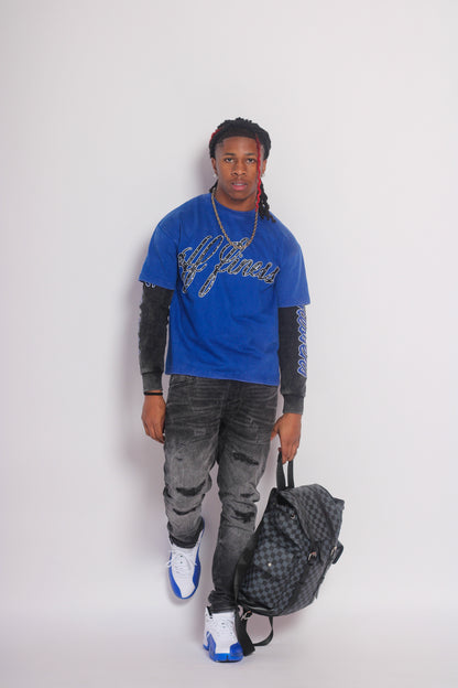 ROYAL BLUE DOUBLE LAYERED SLEEVES
