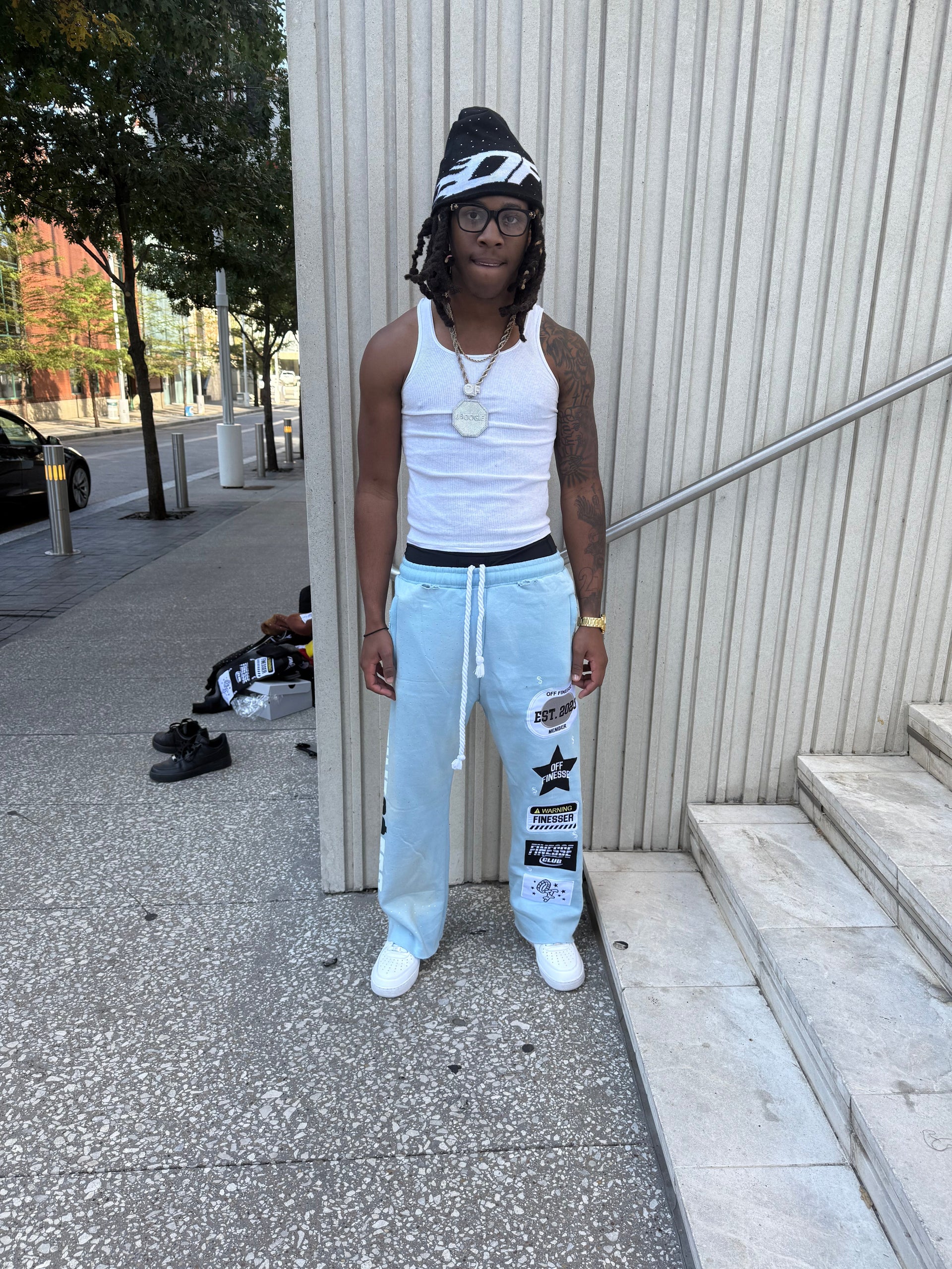 SkyBlue Patchwork Sweats