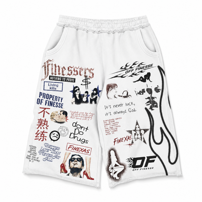 FINESSERS PRINTED SWEAT SHORTS - WHITE