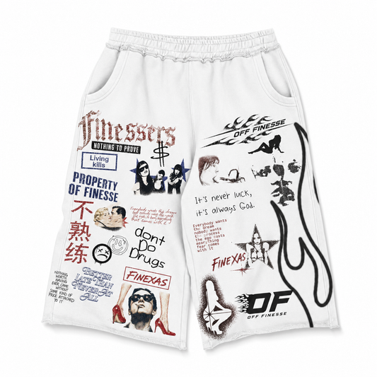 FINESSERS PRINTED SWEAT SHORTS - WHITE