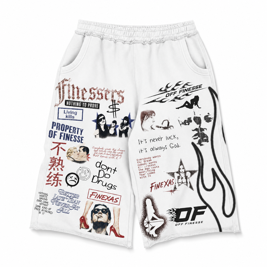 FINESSERS PRINTED SWEAT SHORTS - WHITE