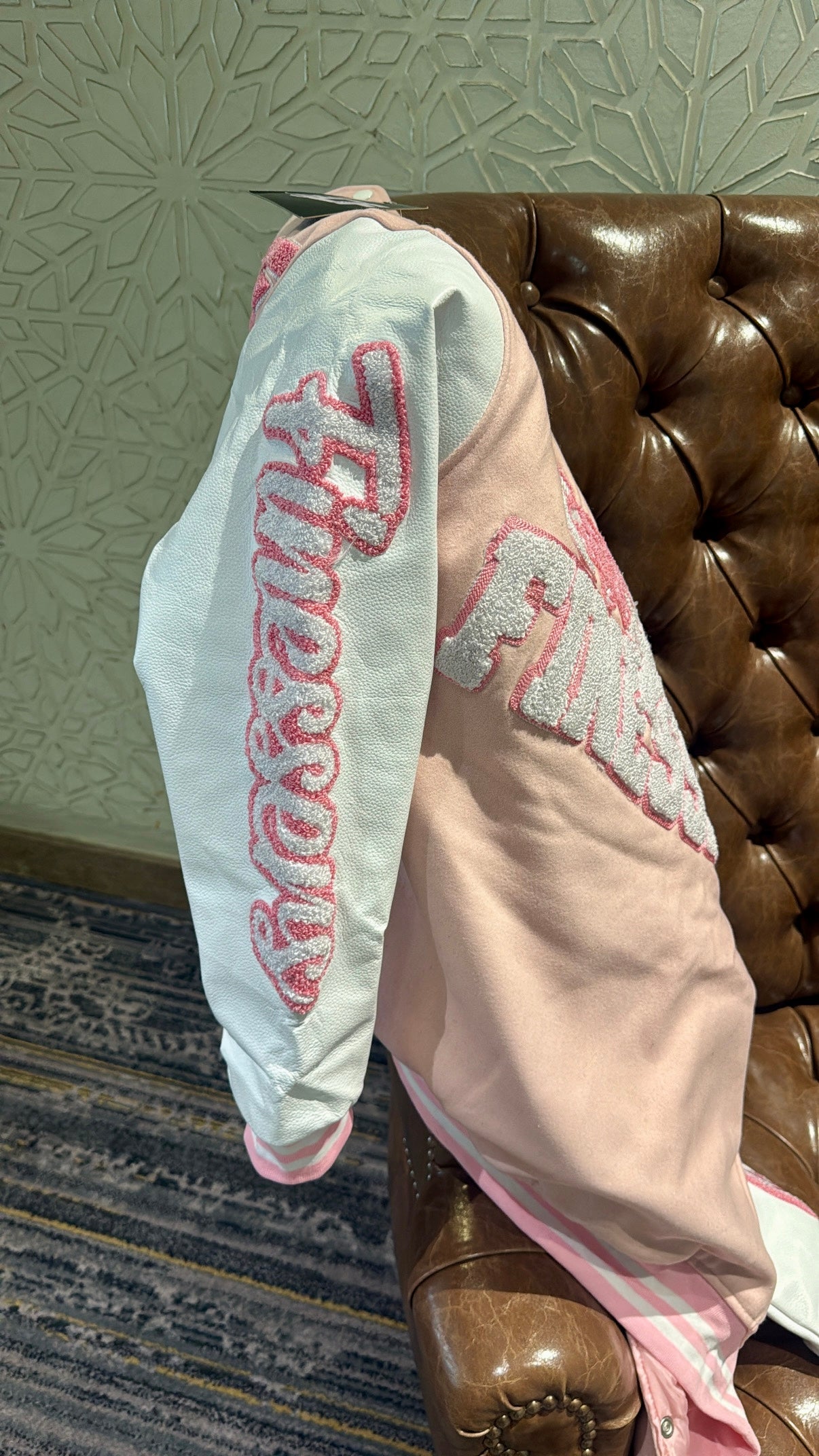 Pink heartbreak bomber